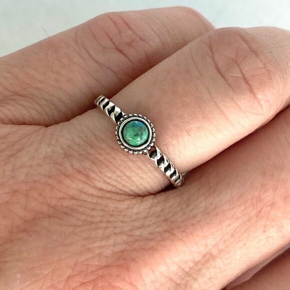 Sterling Silver 925 Dainty Minimalist Round Turquoise Twisted Band Ring Sz 7.25 - Picture 4 of 16